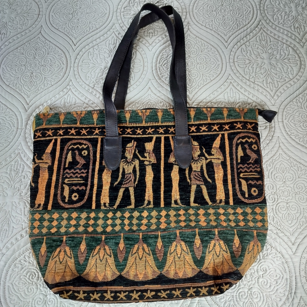 Vintage Gevive by Boyt Egyptian Tapestry Tote Bag Satchel Travel‎ Bag